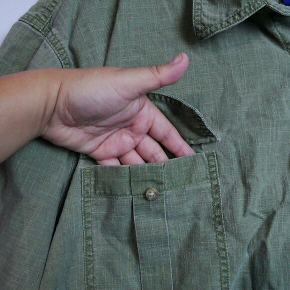 Basic Editions Mens Size 4XL Cotton Button Down Green Olive Short Sleeve - Picture 5 of 12